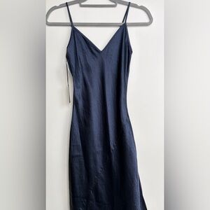 Aritzia Navy Satin Slip Dress NWT